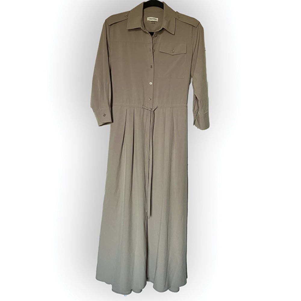 Calvin Klein, Long Sleeved Shirtdress, Midi Length, Size 4 Khaki